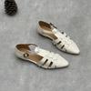 Johnature Handmade Genuine Leather Pointed Toe Sandals Retro Hollow Buckle Woven Cowhide Women's Shoes