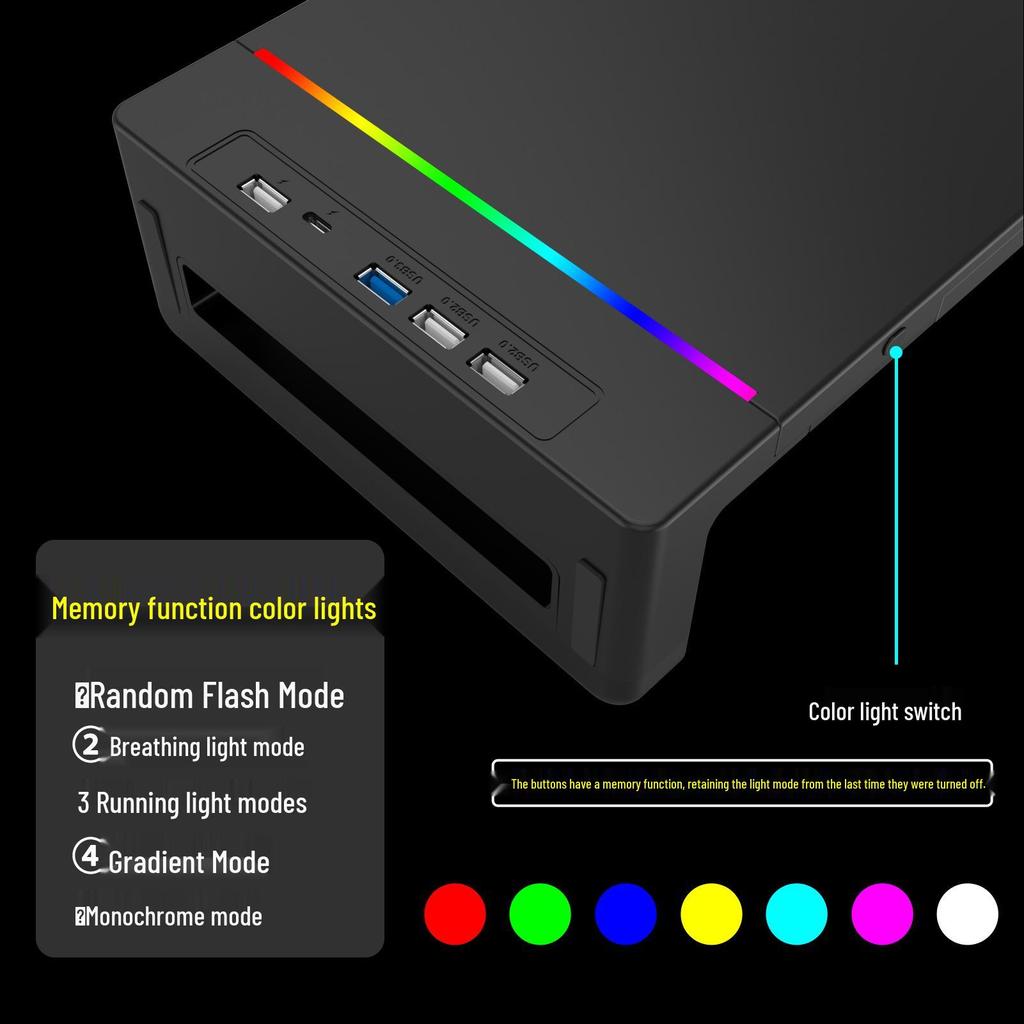 Multifunctional Monitor Riser with USB Ports and LED Lighting