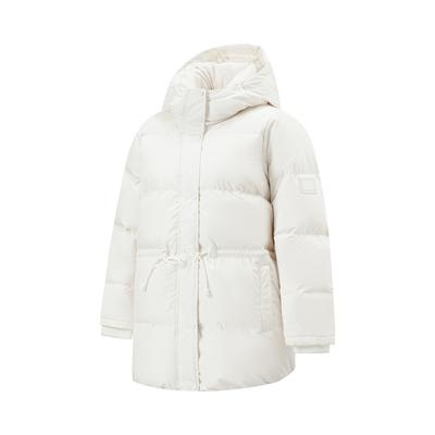 Jaqueta Esportiva Quente de Penas Li Ning Larga para Exterior com Capuz Jaqueta Feminina Off-White AYMT232-1