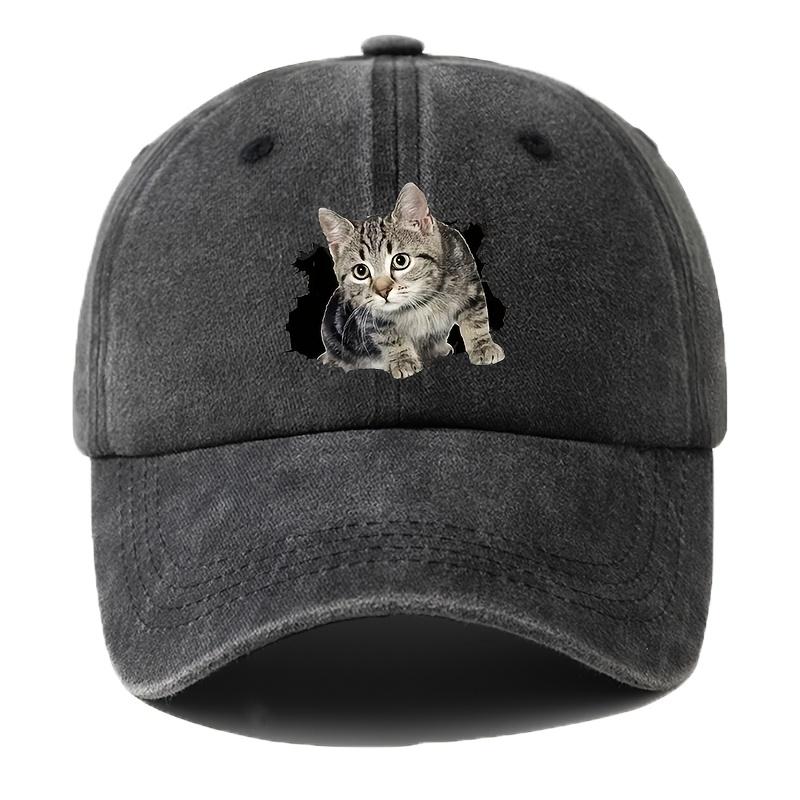 Cute and silly cat printed baseball cap for men and women, versatile for casual wear, daily outdoor hiking