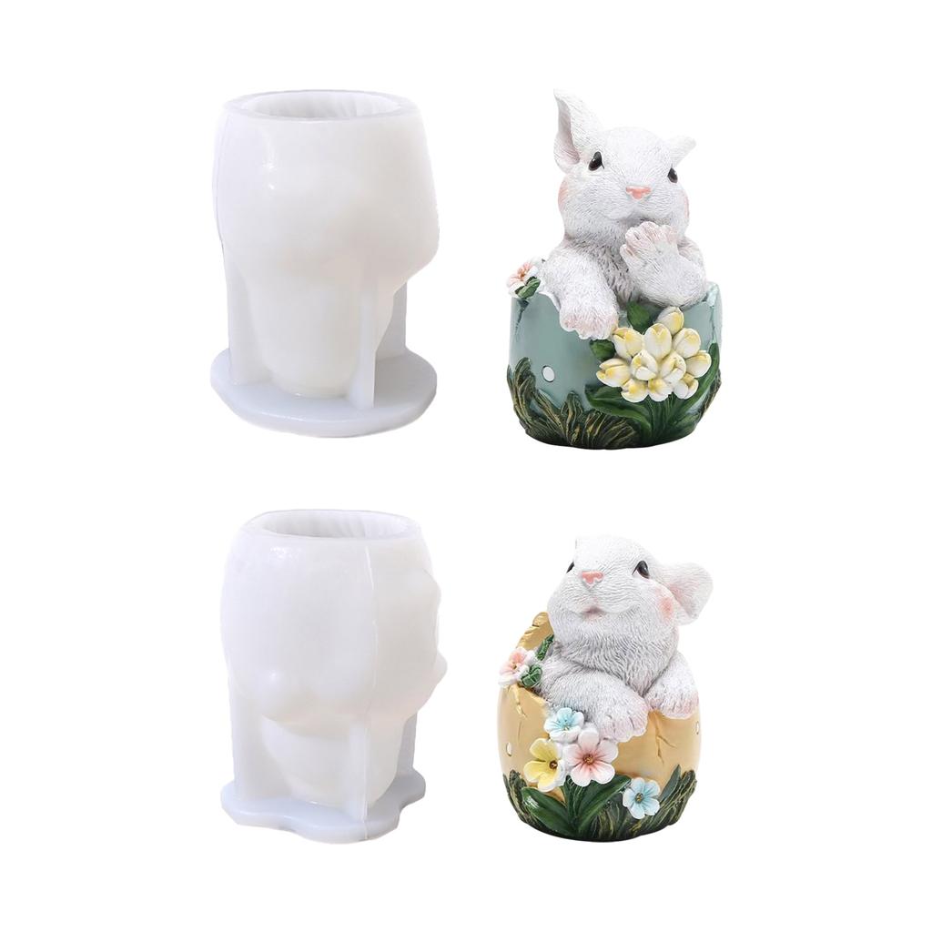 Flexible Silicone Rabbit Figurine Shaped Decoration Mould High Temperatures Resistant Gypsum Mould for Desktop Ornament