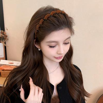 Flocking Wave Winding Headband Korean Style Seamless Indentation Headband Personality Simple Face Wash Hair Accessories Women