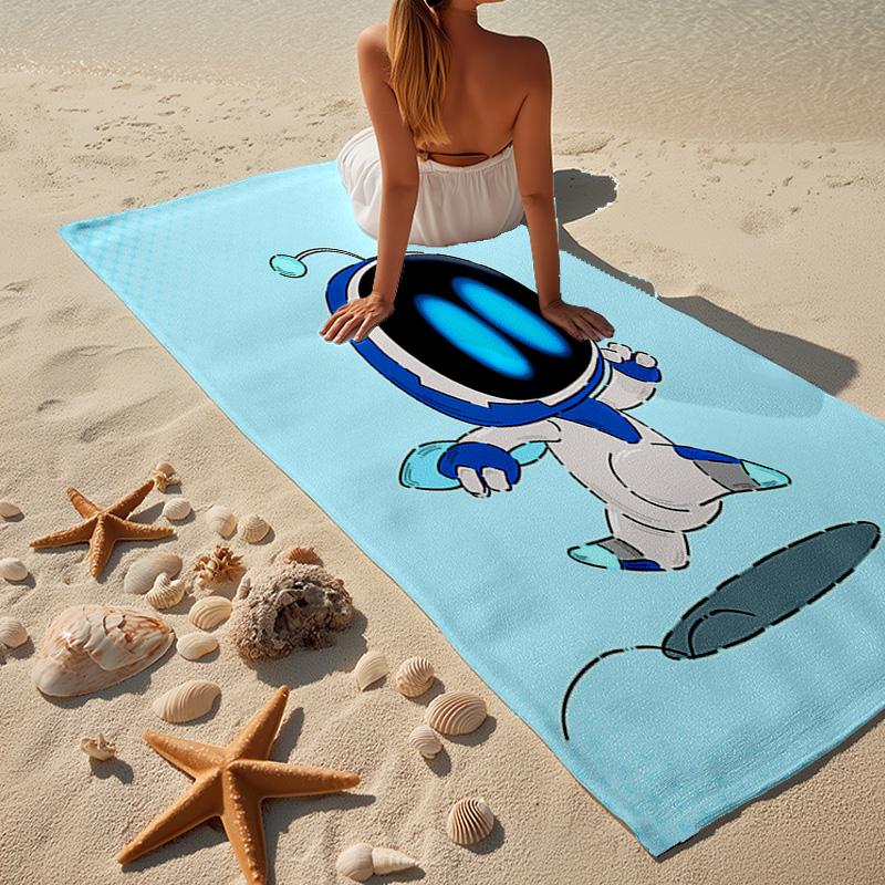 Space Adventure Astro Bot Microfiber Beach Towel, Lightweight And Quick-Dry, for Summer Travel, Beach Essential, Swimming Pool