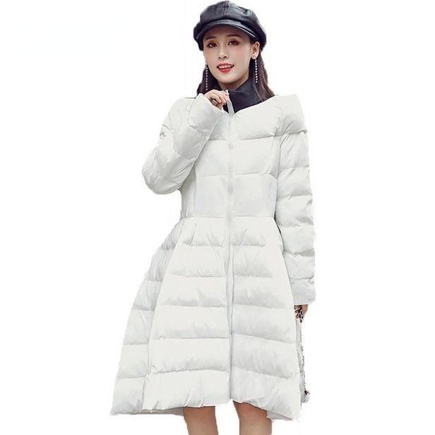 New Fashion Mid-length Slim Fit Cotton Jacket Thin Beige White Waist Light Luxury Style Warm