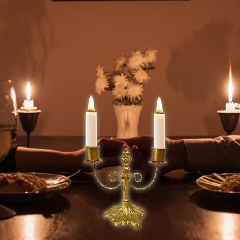 Vintage Antique Candle Holder Iron Candlestick with 2 Arm European Metal Candle Stand Candelabra for Table Centerpieces