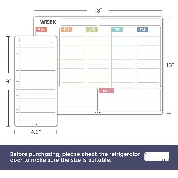 Magnetic Weekly Calendar Whiteboard for Fridge, Refrigerator Dry Erase Weekly White Board, Includes Magnetic Weekly Planner for Fridge with 2 List