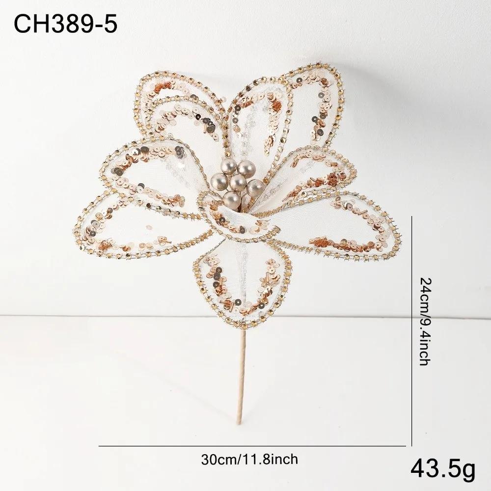 New Large Artificial Poinsettia Flower Sequins Sparkling Simulation Flowers Glitter DIY Christmas Flower Christmas Decoration