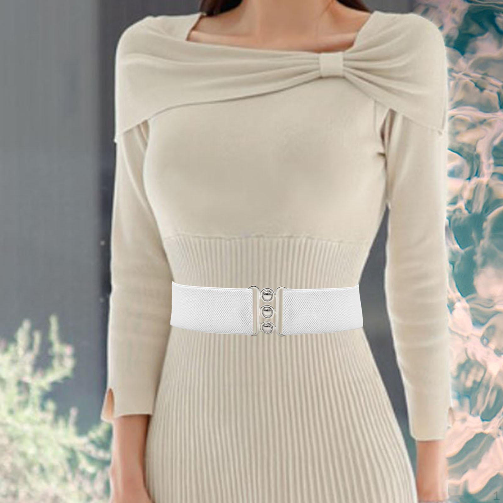 

Женский эластичный пояс с пряжками 27x2 дюйма, простой декоративный пояс для платья белый