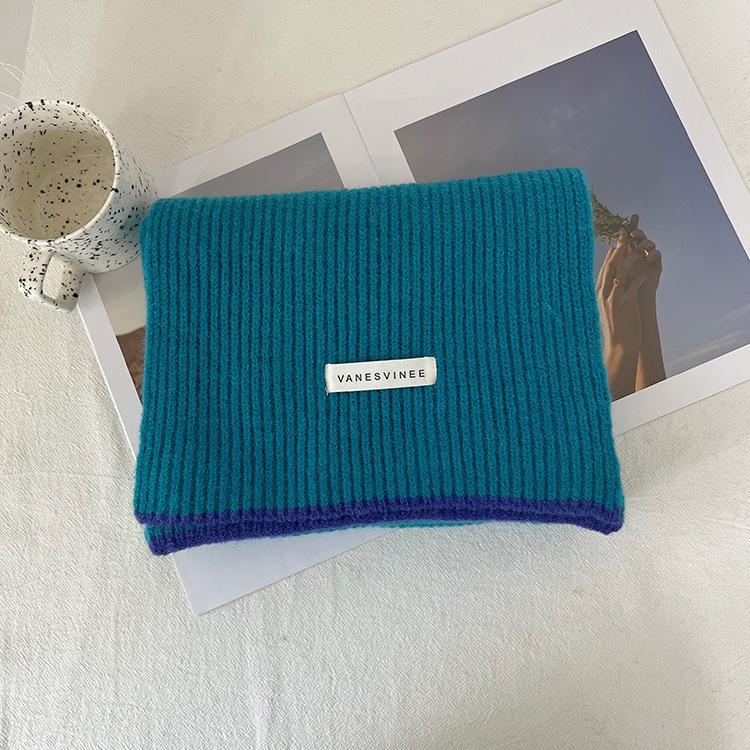 New Scarf Solid Color White Knitted Scarf Autumn and Winter Women's Korean Version Versatile Warm Simple Versatile Scarf