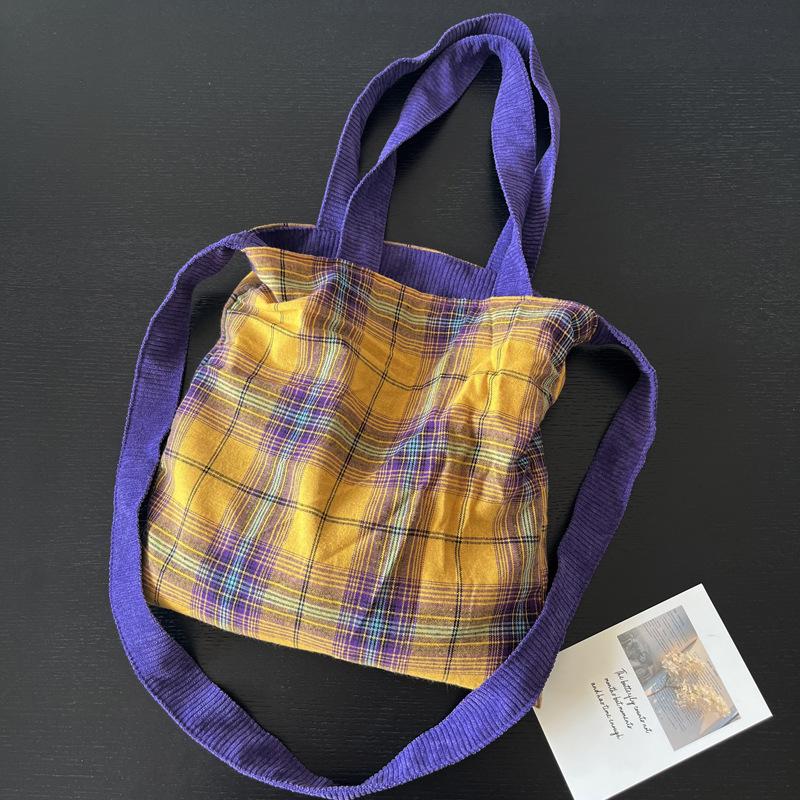 

Soft Corduroy Double Sided Women s Crossbody Bags Retro Plaid Ladies Tote Shoulder Bag Contrast Color Portable Female Handbags
