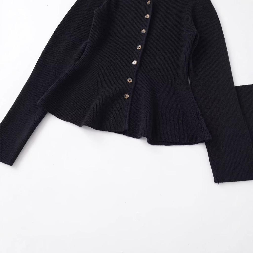 European & American Women's Fashion Casual Ribbed Knit Skirt and Cardigan Set