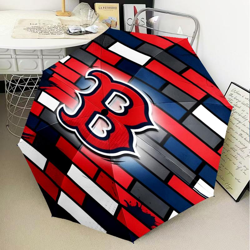 Red Sox Emblem Umbrella Folding umbrella, automatic umbrella 8-Frame for Travel, camping Use Gift for Halloween Christmas