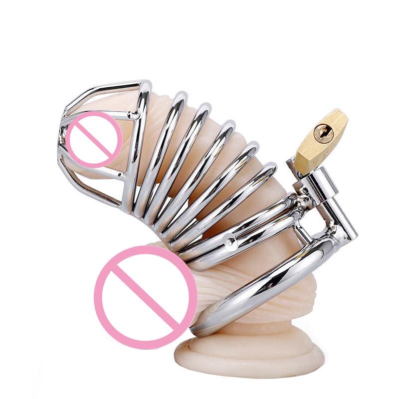 Male Steel Black Chastity Device Belt Bird Metal Cage Cock Lock Restraint Ring Sex Toy For Men