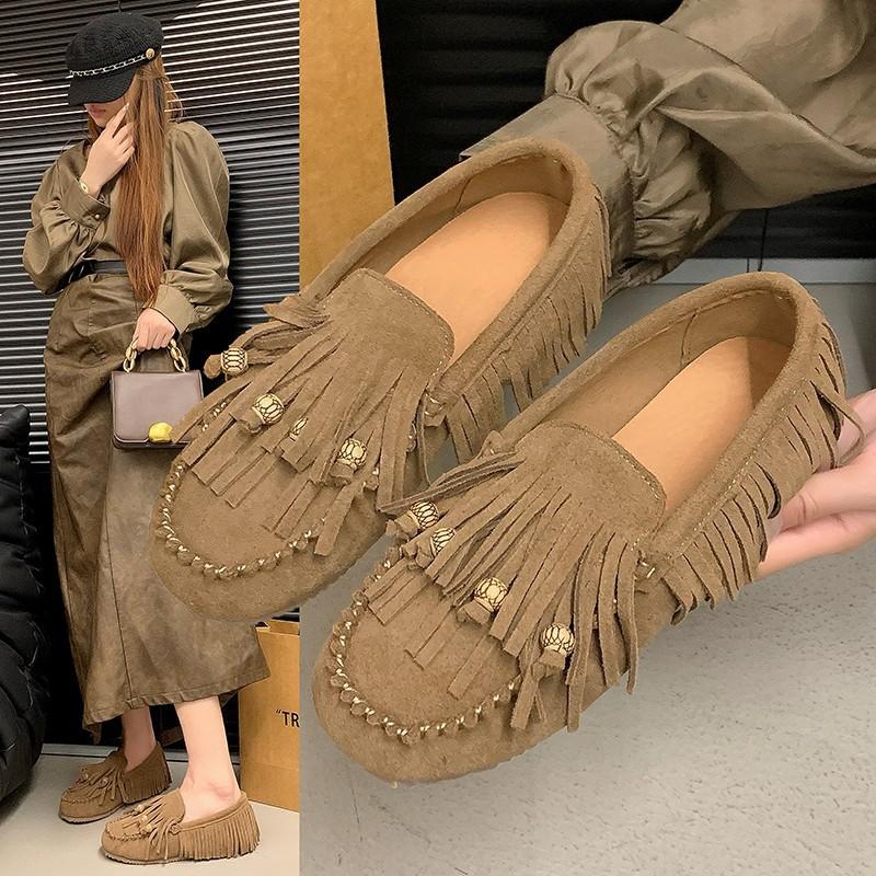 Fashion Soft Soled Retro Women Shoes Spring New Round Flat Shoe Fashion Womens Tassel Bean Shoes Casual Women Sports Shoe Zapatosbaratos