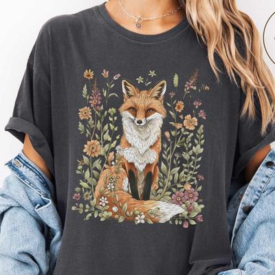 Floral Fox Shirt, Woodland Cottagecore Comfort Colors T-shirt