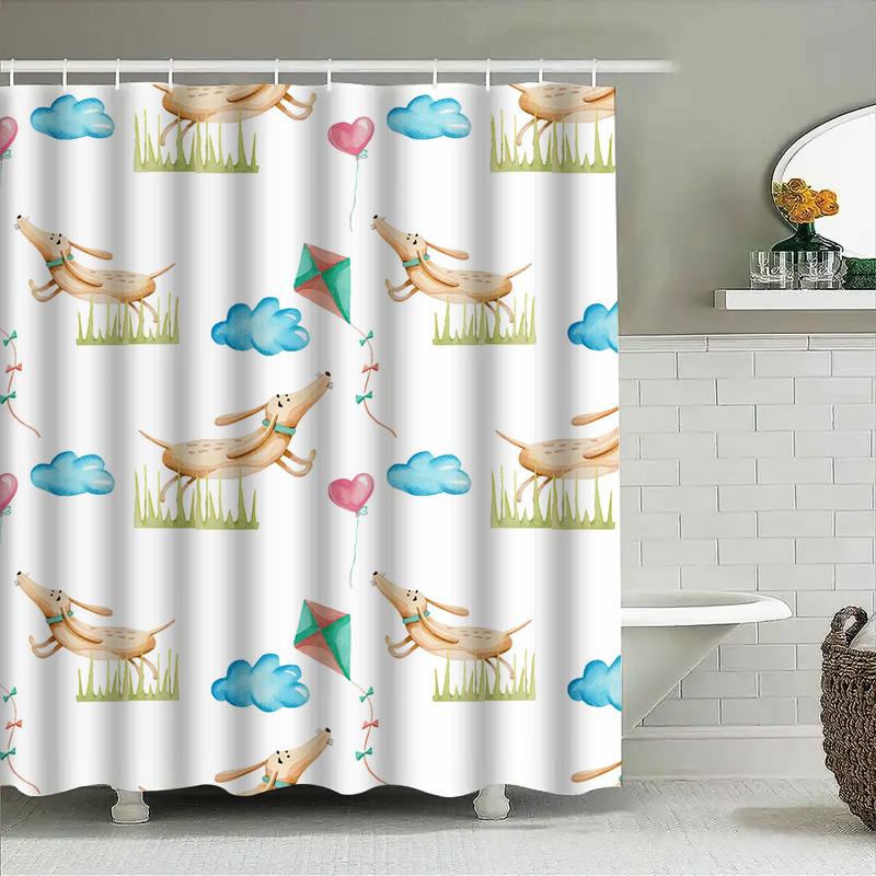

Animal Print Shower Curtain Waterproof Fabric Bath Decoration Set For Home Decor Living Room Dog Flying Kite Pattern Colorful Sk 90x180cm