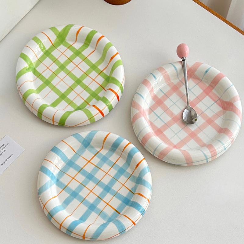 Cute Korean Ceramic Plate Unique Plate For Cake Food Dinner Breakfast Dessert Salad Decorative Dish 8 Inch Table Decorations