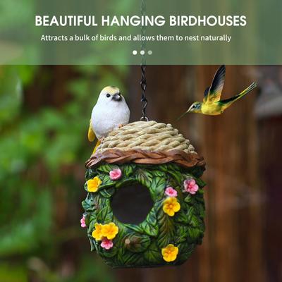 Hanging Bird House Decorative Cute Cage for Bird Outdoor Resin Bird House Hanging Nest Ornament Bird Box Figurine For Cockatoo Macaw Parakeet Finches