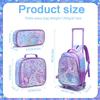 3PCS Kids Rolling Backpack for Girls Cute Mermaid Sequin Wheeled Backpack Trolley School Bag with Wheels Elementary Book bag