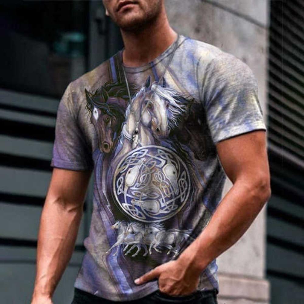 Fashion Design 3D Digital Printing Men's Street Trendy Round Neck Short Sleeved T-shirt