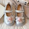 Children's Rose Floral Pearl Mary Jane Shoes - Non-slip, Stylish Spring/Autumn Leather Princess Shoes