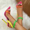 Fashion Mixed Colors Women Sexy Stiletto Sandals Pointed Toe Buckle Strap High Heels Summer Party Prom Shoes Size 36-42 Chaussures Femme