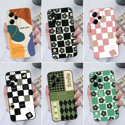 For Xiaomi Poco X5 Pro X4 F5 M5 M4 M3 M2 Pro Phone Case Protective Liquid Silicone Soft TPU Square Cover Check Pattern For Xiaomi Poco Coque Bumper