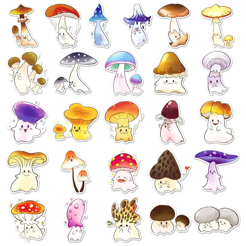 51 Kawaii Ghost Mushroom Stickers – Hand-Painted, Non-Infringing Decor for Water Cups & Planners