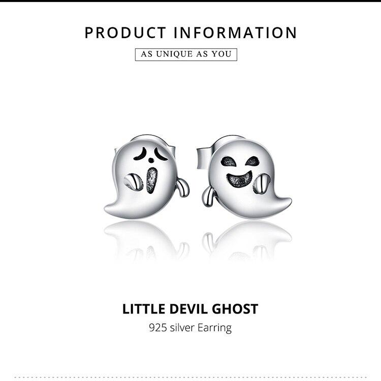 Bamoer Oxidized Silver Stud Earrings for Women Little Devil Ghost Jewelry Gift for Girl 925 Sterling Silver Jewelry
