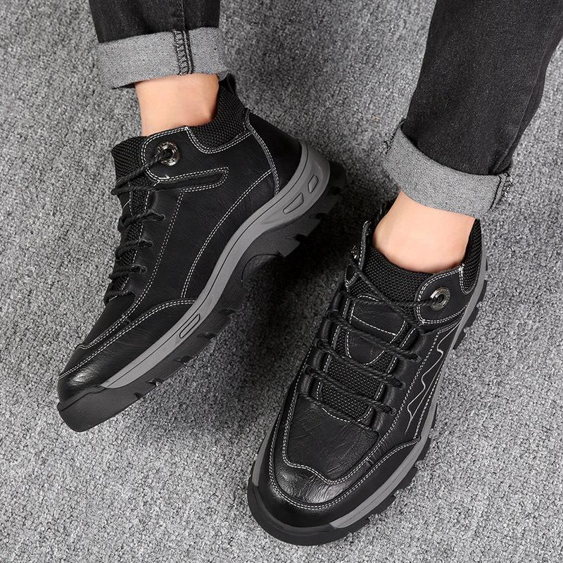 Men's cotton shoes genuine leather winter new velvet warm thickened high-top sports and leisure leather shoes men's snow boots tide