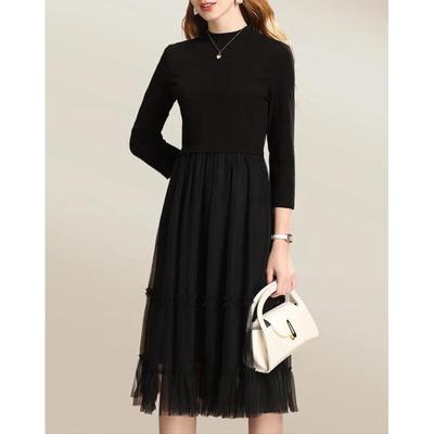Si Shui Nian Hua Elegant Long-Sleeve Midi Dress