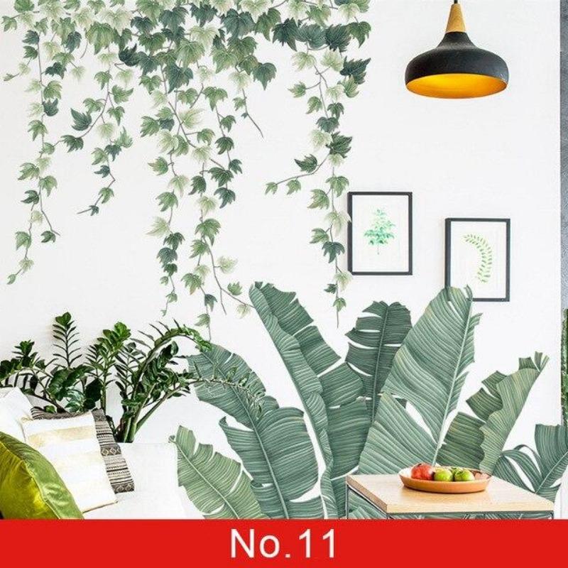24 Styles Wall Stickers Decorated Tropical Green Leave Nordic Fresh Living Room Bedroom Stickers Plant Flowers Wall Decorations