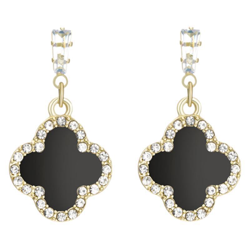 European & American Retro Black Enamel Heart Diamond Stud Earrings for Women