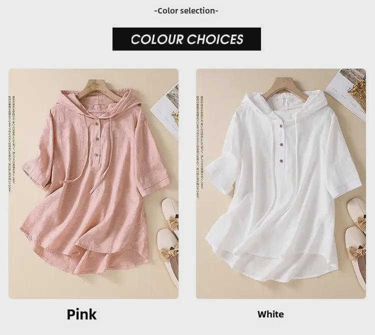 2024 Women's Chinese-Style Jacquard Embroidered Cotton-Linen Hooded Cardigan Shirt - Casual and Trendy Summer Wear