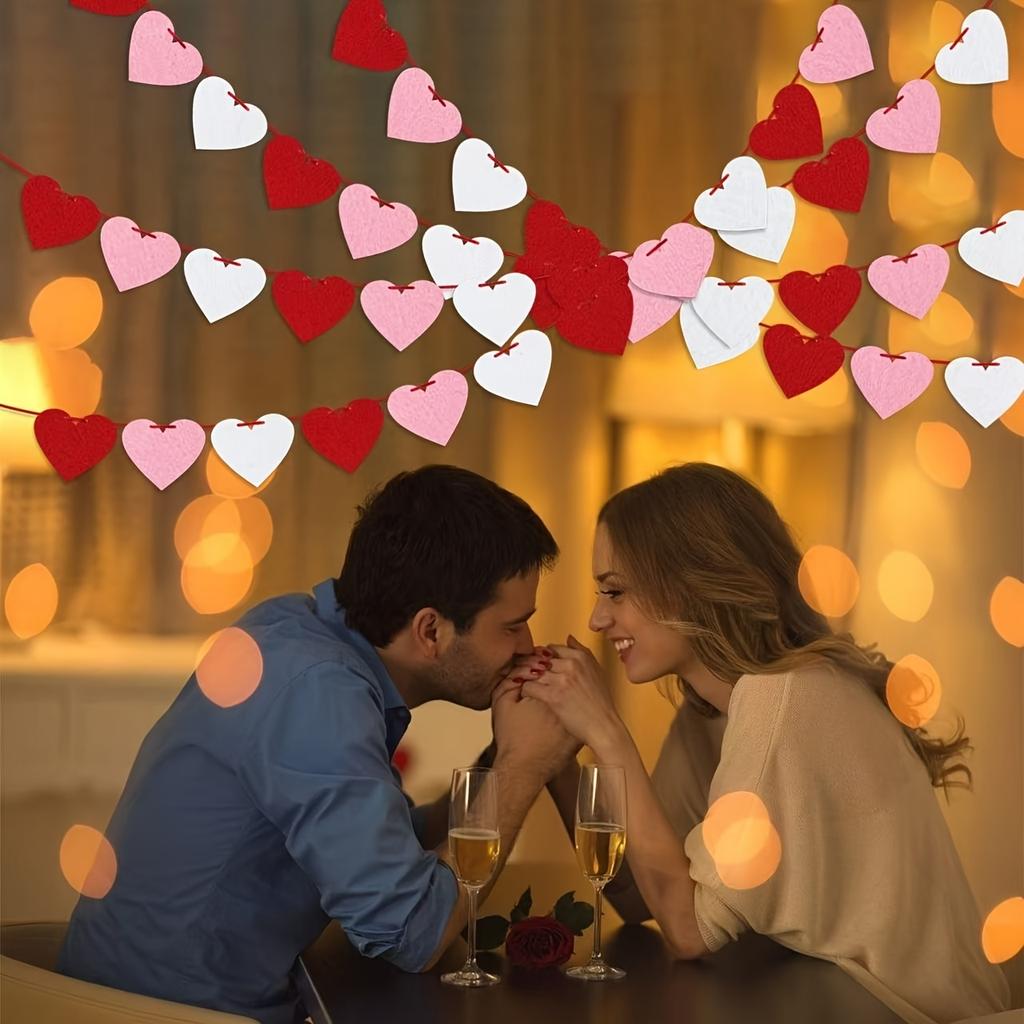 60-Piece Valentine's Day Heart Garland Felt Banner Heart-Shaped Door Curtain Hanging Decoration Wedding Room Decoration Party