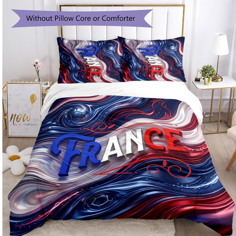 Set Biancheria da Letto Stampata France Football 3 Pezzi Set Copriletto Accogliente Traspirante come Regalo per Inaugurazione Casa Vacanze