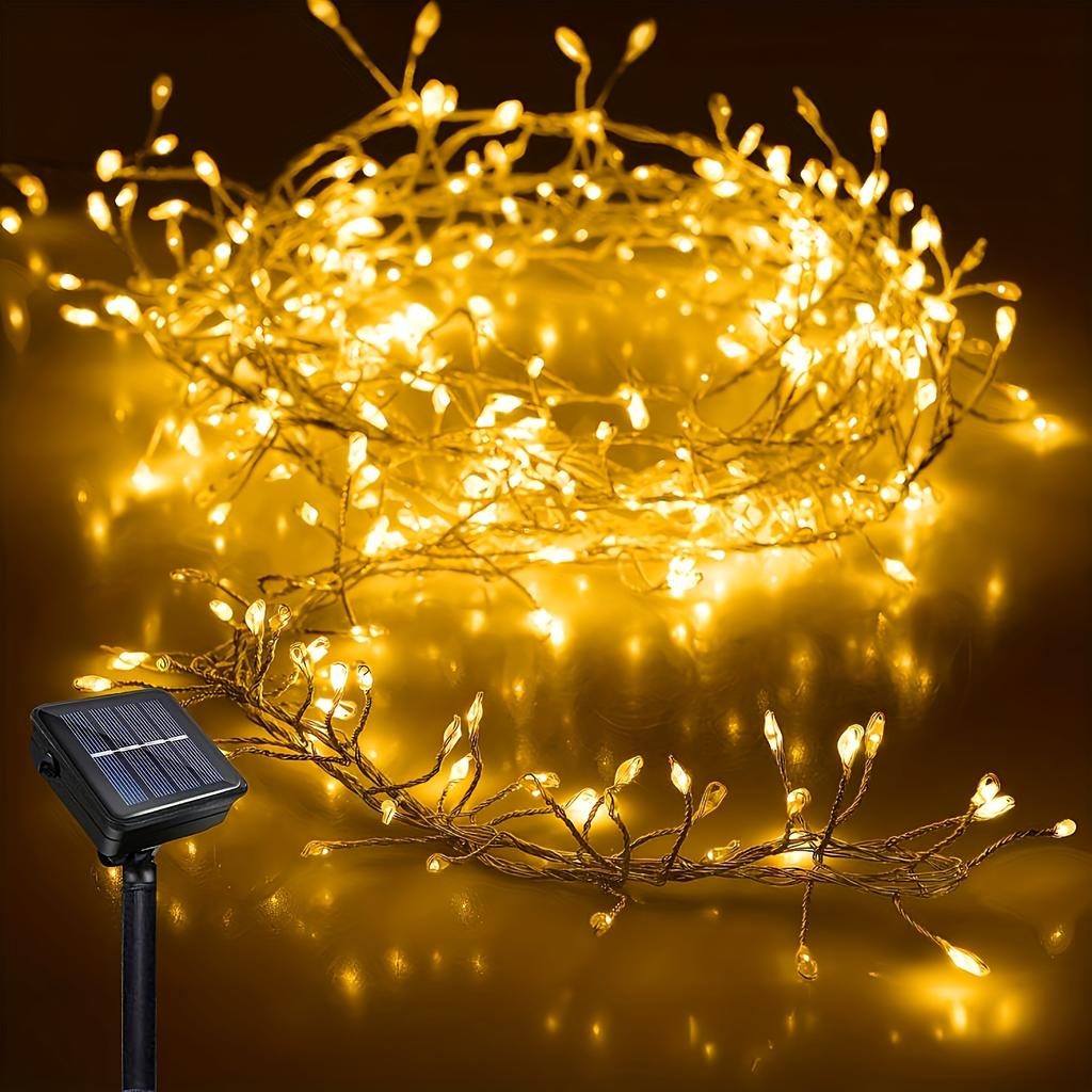 Solar-Powered LED Fairy Light Firecracker String Lights Firefly Lamp for DIY Wreath Bonsai Indoor Outdoor Christmas Garden Decor