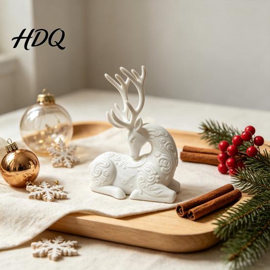 Durable PLA Crafts 3D Printed Deer Figurine White Sitting Stag Sculpture with Antlers Decorative Shelf Statues Minimalist Christmas Tabletop