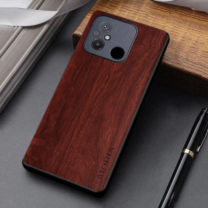 Pouzdro s dřevěným vzorem pro Redmi 12C coque jednoduchý unikátní design lehký kryt z PU kůže pro xiaomi redmi 12c pouzdro funda