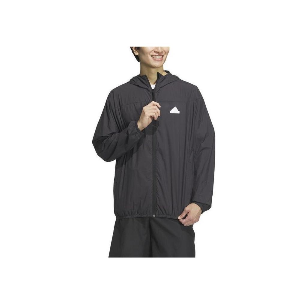 Adidas Printed Logo Long Sleeve Hooded Jacket Men Tops Black IT3940