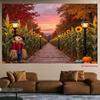 2D Cozy Autumn Farm Backdrop with Street Lamps and Scarecrow