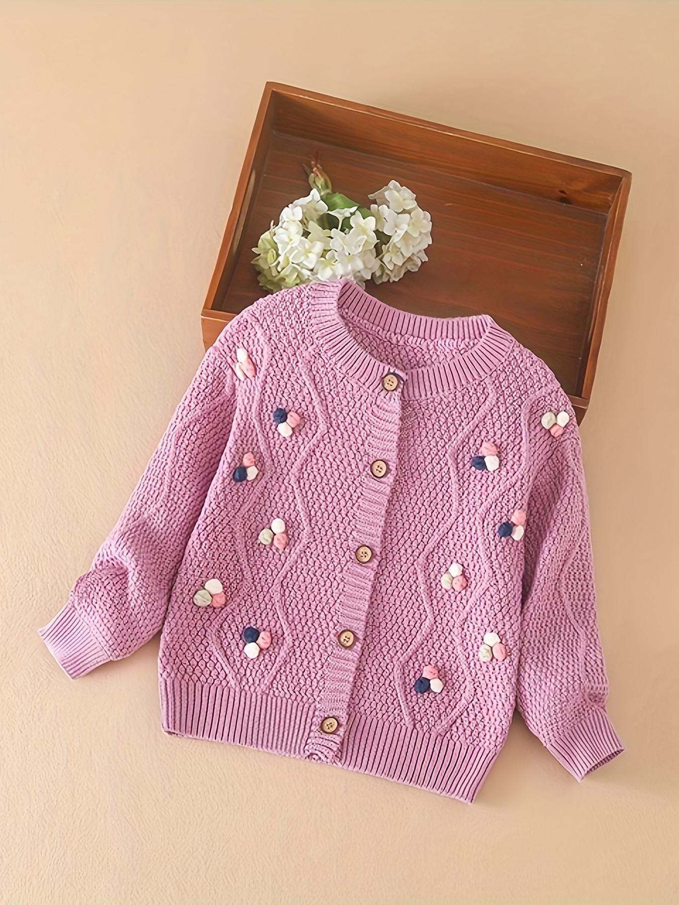 

Girl s Colorful Accents Knit Cardigan Sweater, Long Sleeve Soft Casual Fall Winter Coat 140 Фіолетовий
