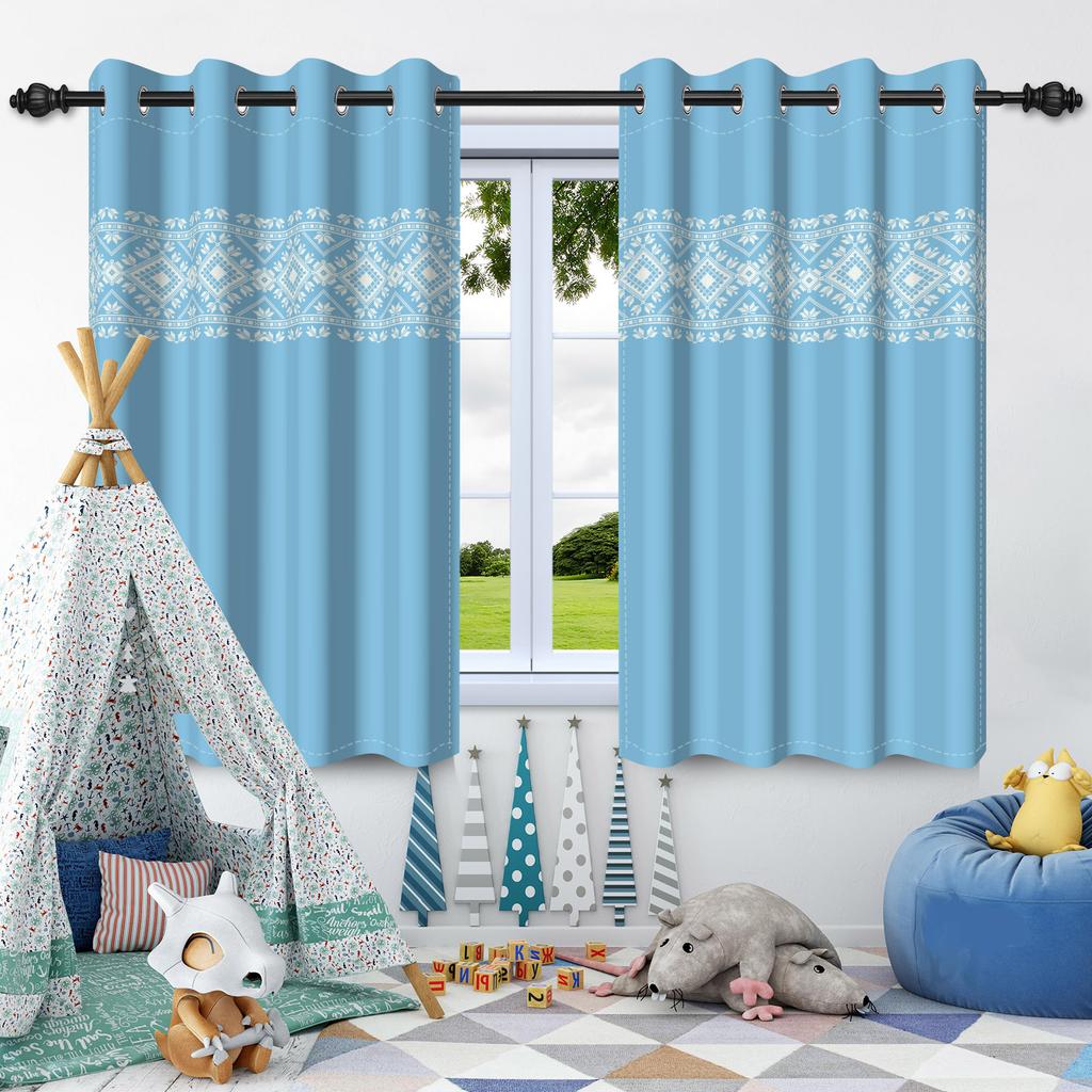 2Pcs Simple Print Solid Color Blackout Curtains Grey Brown Blue Thermal Insulated Grommet Window Drapes for Bedroom Living Room
