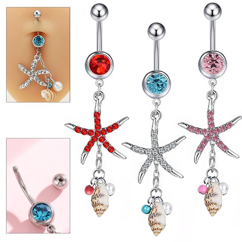 Seestern Diamant Muschel Anhänger Bauchnabelring Clip-On Bauchnabel Fake Piercing Zirkon Knorpel Clip-On Ohrring Körperschmuck