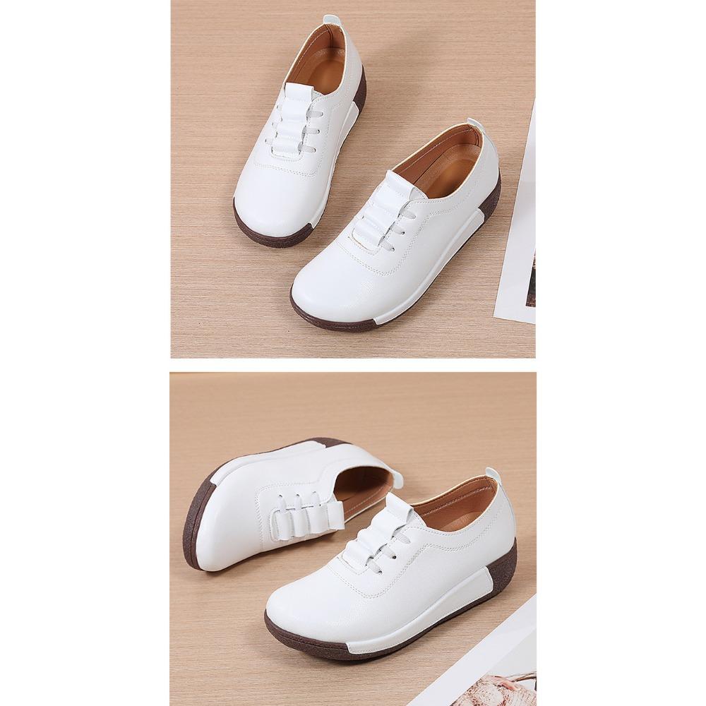 Thick Soled Sloping Heel Leather Casual Sports Shoes for Women