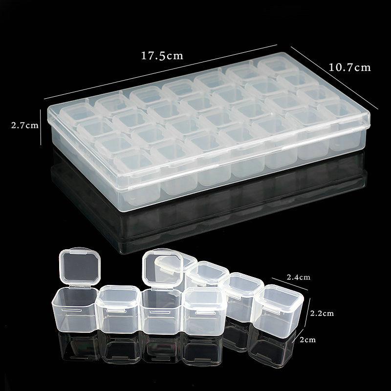 17.5x10.7x2.7CM Rectangle 28 Slots Jewelry Plastic Storage Box Rhinestone Beads Pill Earrings Storage Box Case Container