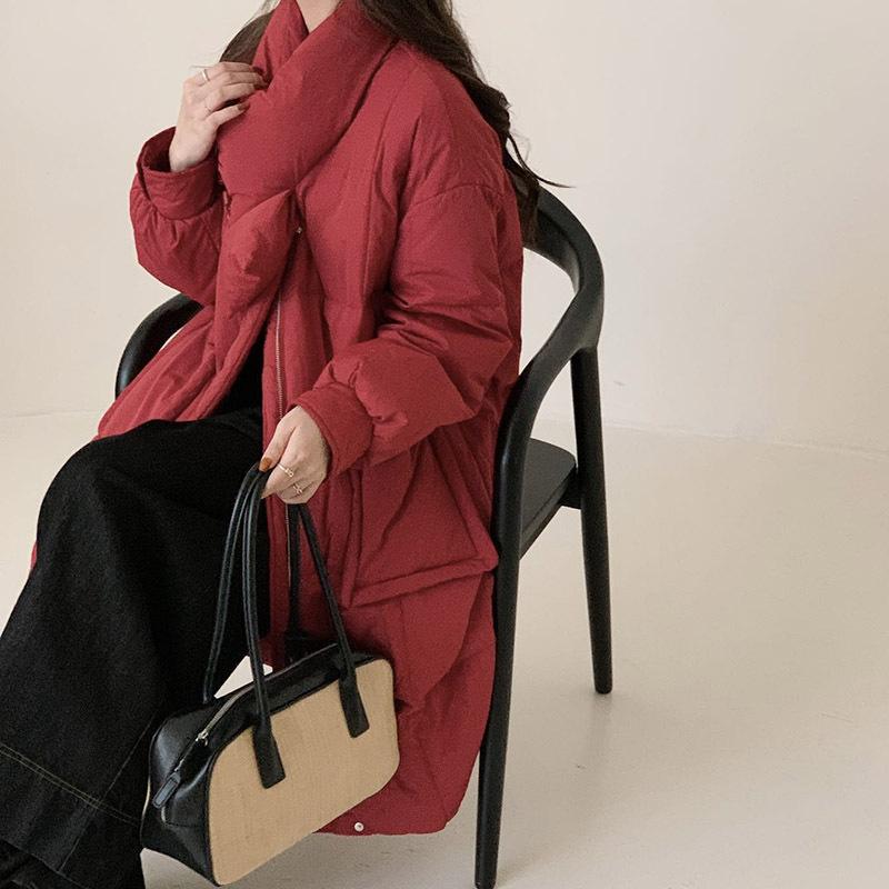 

Шарф Довгий Пуховик Жіночий 2025 Зима Корейський Милий Потовщений Велика Кишеня Вище Коліна Пуховик з Білого Качиного Пуху One Size