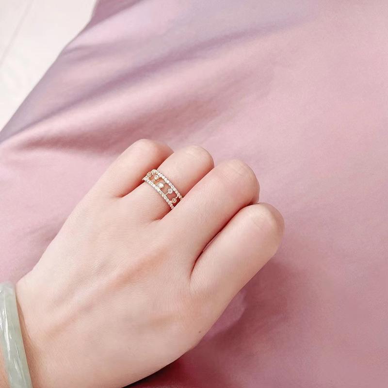 V Gold Dewdrop Ring: Women's 18K Rose Gold with Luxury Hollow Design and Full Diamonds, Non-Fading