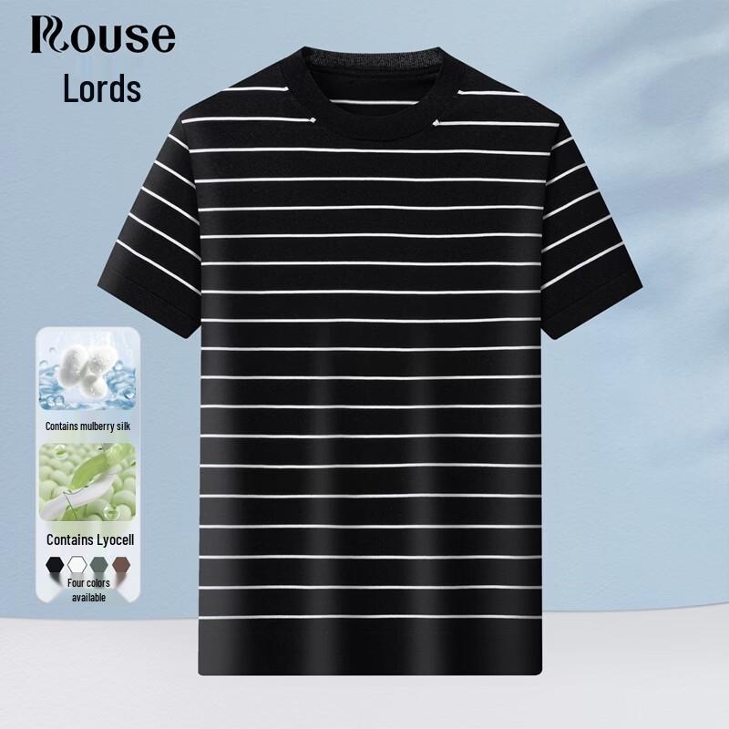 Men s Striped Lyocell-Silk Blend Short Sleeve T-Shirt 170