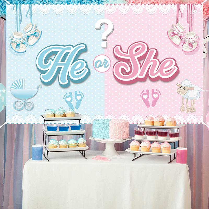 New model gender reveal banner for newborns, balloon decoration scene for celebrating the birth of the baby, flag hanging display